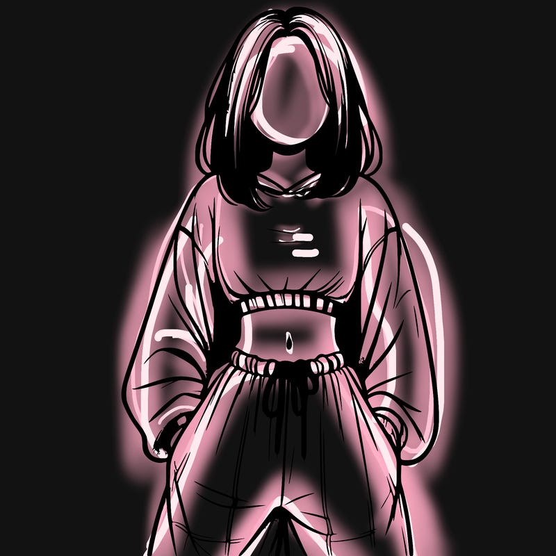 realistic girl faceless with baggy pants and a crop top