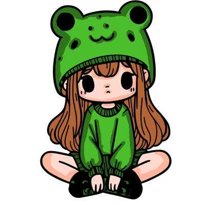 a girl wearing a frog hat and some frog socks