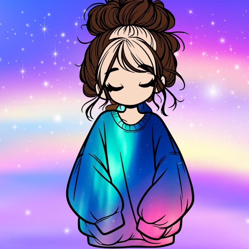 girl with baggy sweatshirt and messy bun