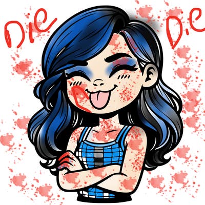 realistic girl crossing her arms and wearing a tank top with her tongue held out she has long hair