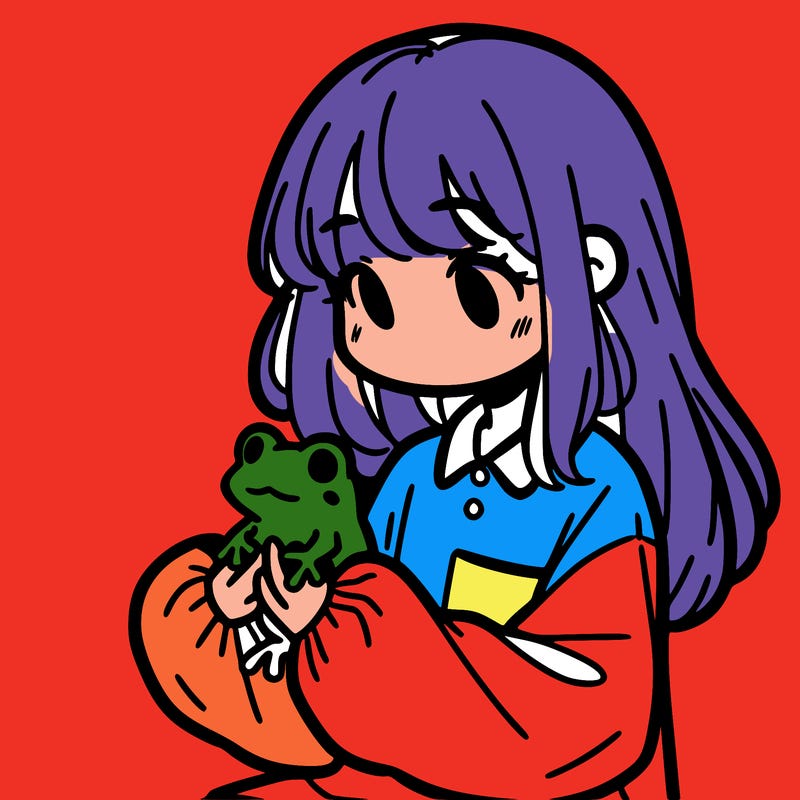 girl with long hair and a oversized shirt. and she is holding a frog