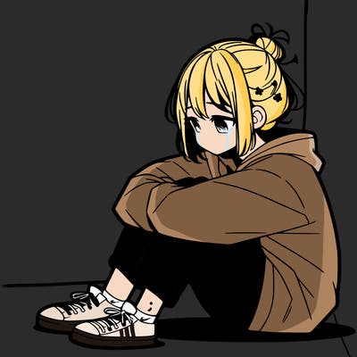sad anime girl sitting alone