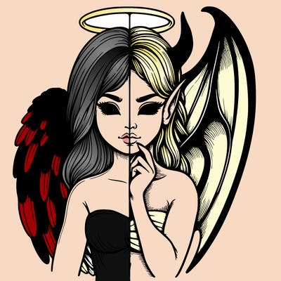 realistic angel half demon