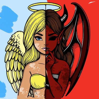 realistic angel half demon