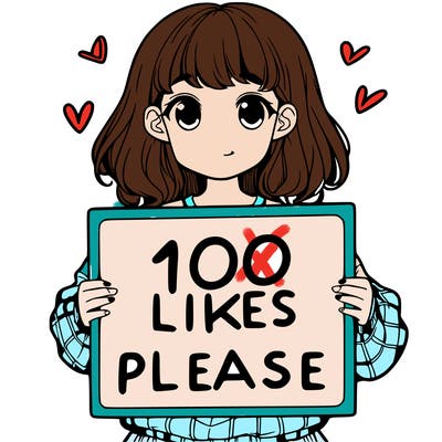 a girl holding a sign saying 100 likes please