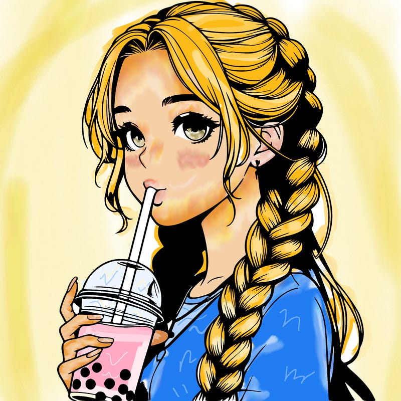 realistic girl with braided hair drinking boba