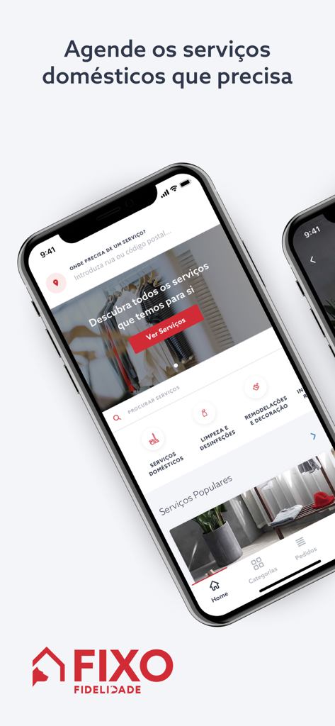 FIXO – Serviços para a casa - FIXO mobile app interface for scheduling home cleaning and repair services