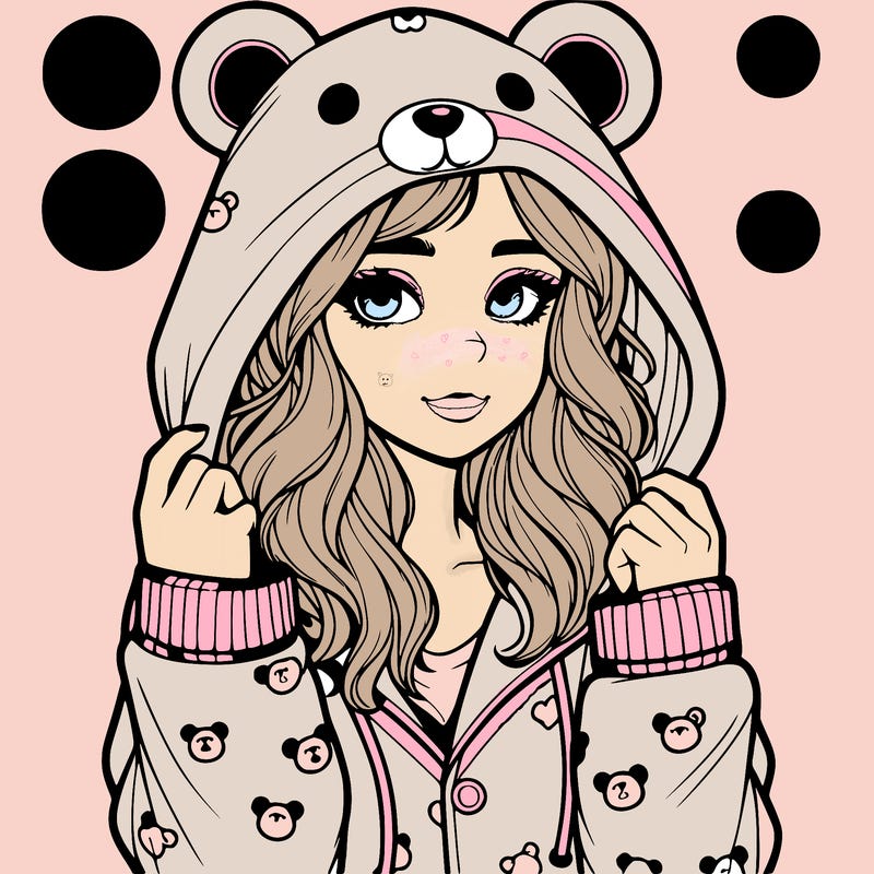 realistic girl in a animal pjs hoodie