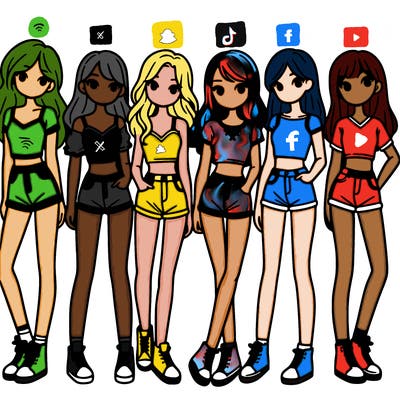 a group of girls wearing crop tops and shorts