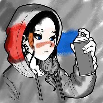 a realistic girl, spray painting