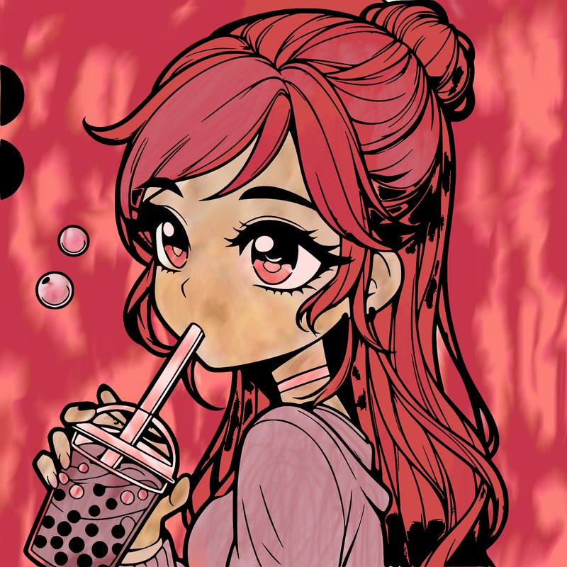 a realistic girl drinking boba