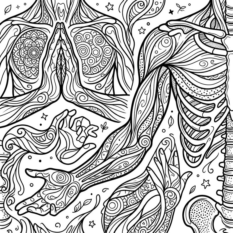 Dive into a unique artistic journey with this captivating Abstract Human Body Parts coloring page, showcasing the elegance of the human form through intricate patterns. This template offers a sophisticated and engaging challenge for artists seeking to explore anatomy in a mindful and creative way.