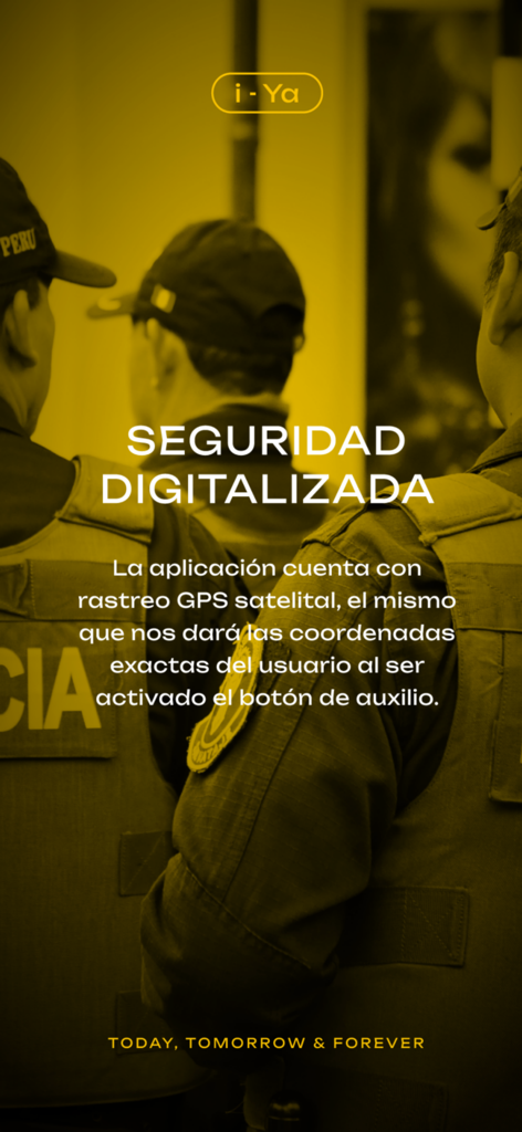 I-ya - I-ya app digital security screen highlighting satellite GPS tracking and emergency features