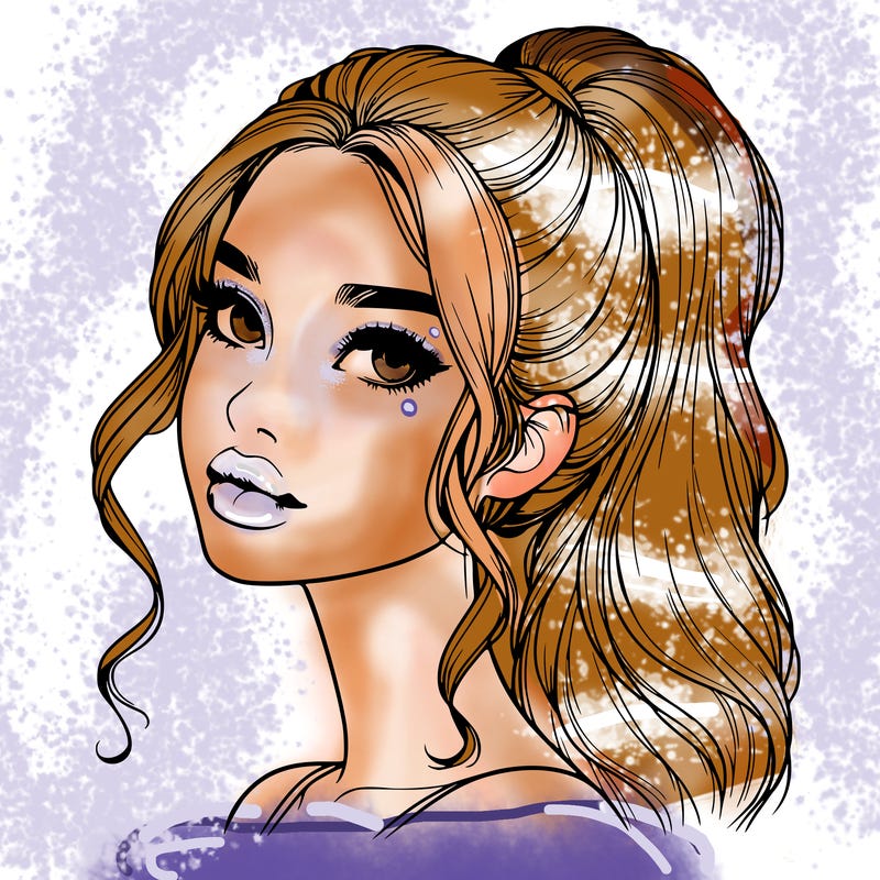 realistic girl with a ponytail on her hair and lips