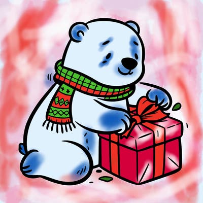 polar bear wrapping a present