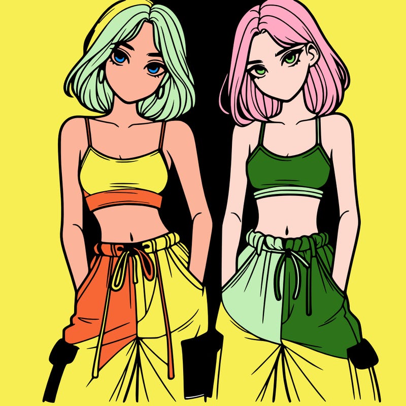 two girls with crop top with baggy pants