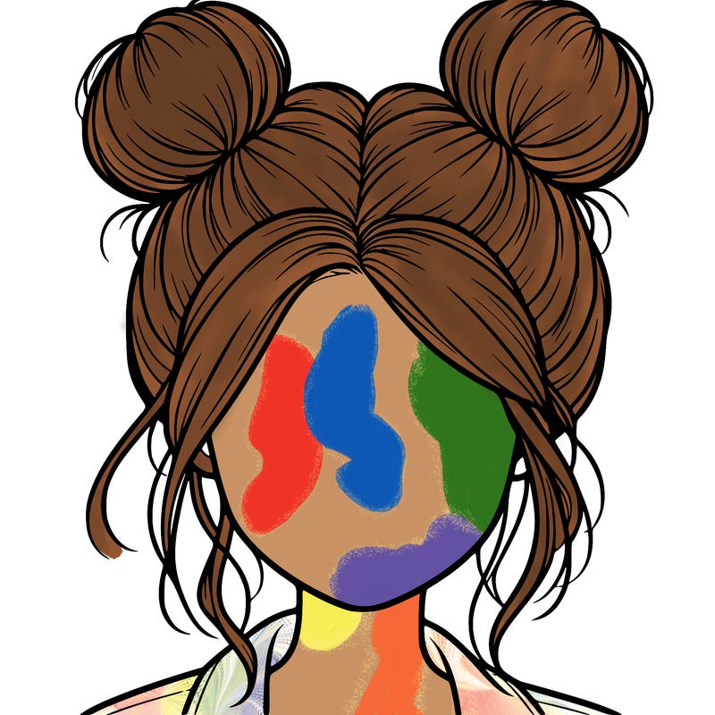 realistic girl with buns on the top of her hair