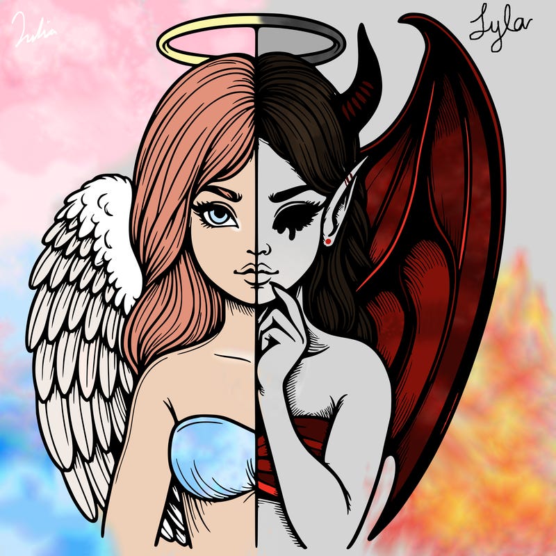 realistic angel half demon