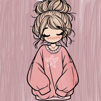 girl with baggy sweatshirt and messy bun