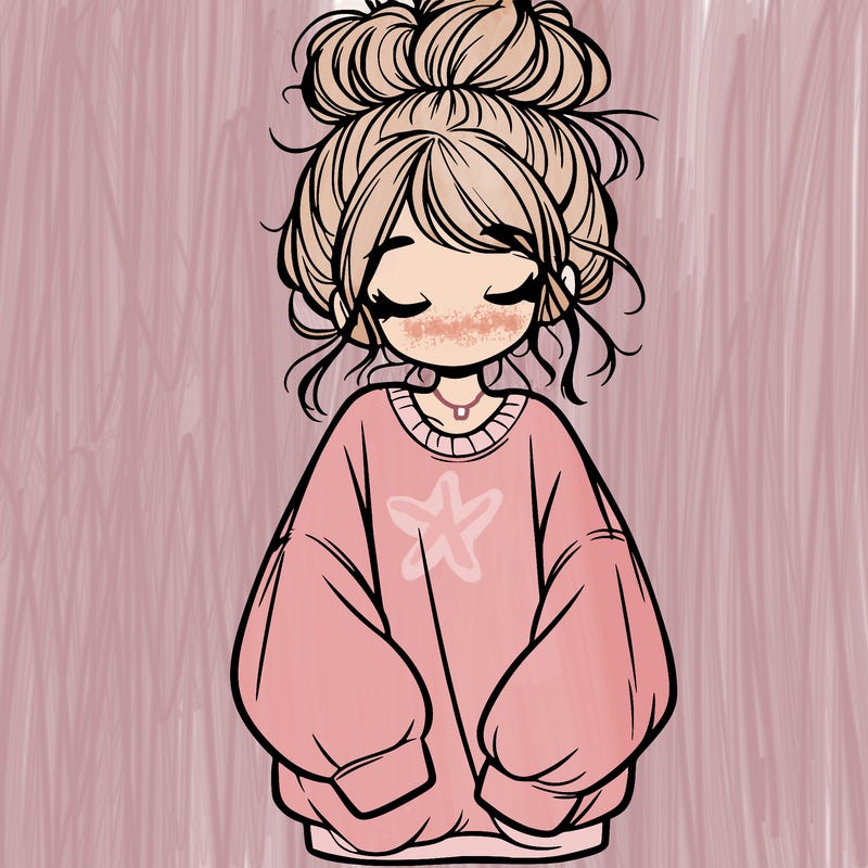 girl with baggy sweatshirt and messy bun
