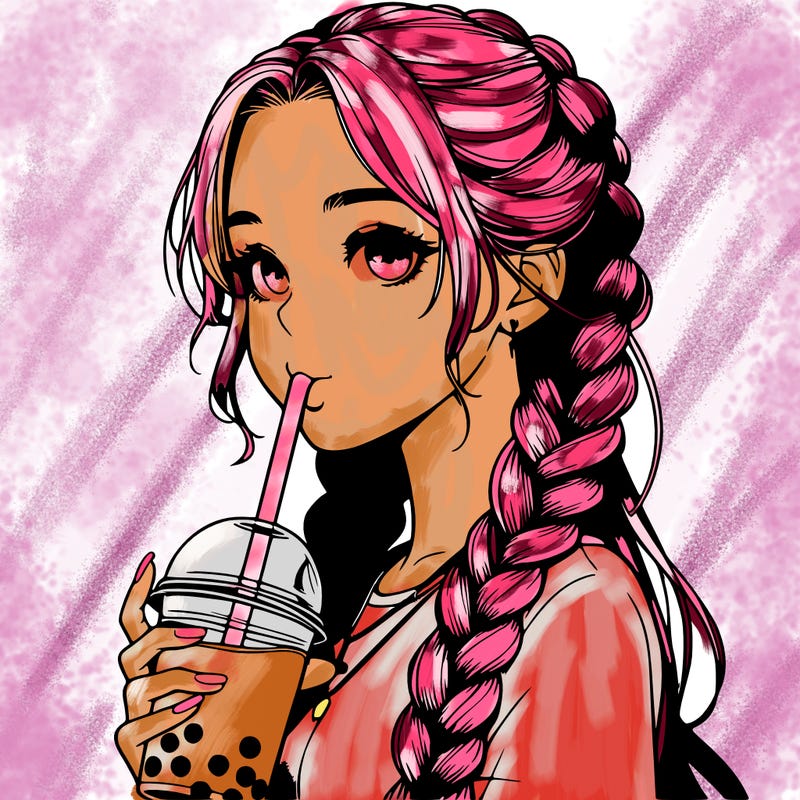 realistic girl with braided hair drinking boba