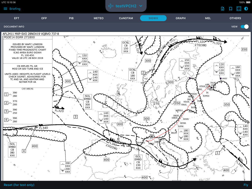 Aviation Significant Weather chart in the skyBRIEF Electronic Flight Folder app