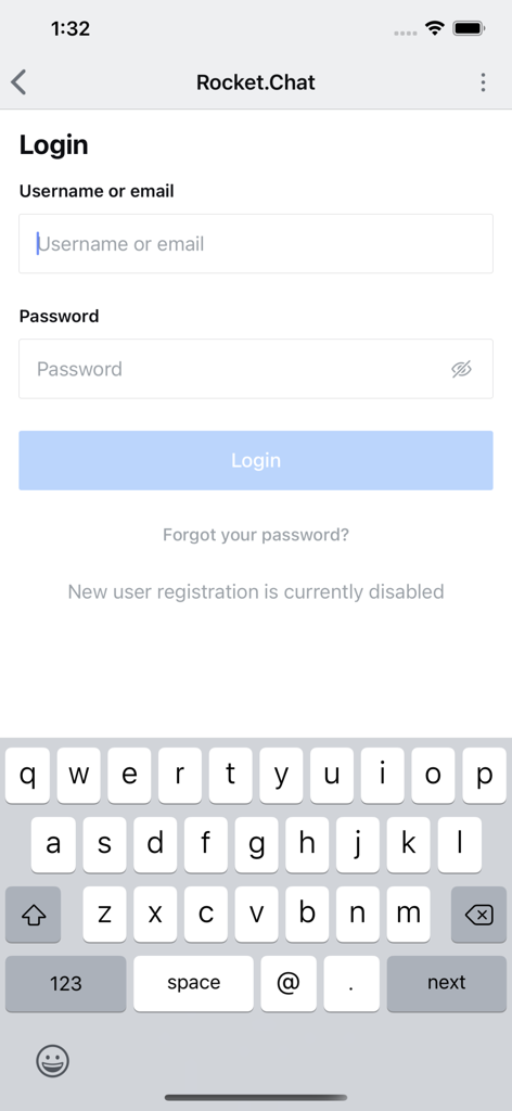 MaxChat - Login screen of the MaxChat corporate messenger app with username and password fields