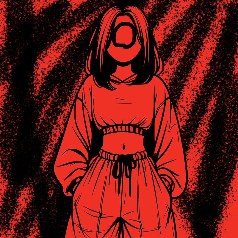 realistic girl faceless with baggy pants and a crop top