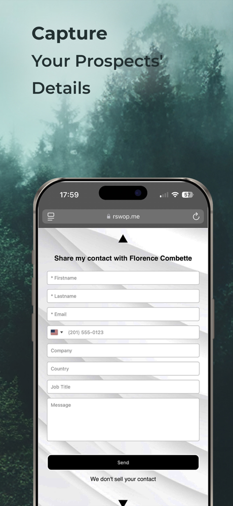 Mobile Benutzeroberfläche des Airswop Lead-Erfassungsformulars für professionelles Networking