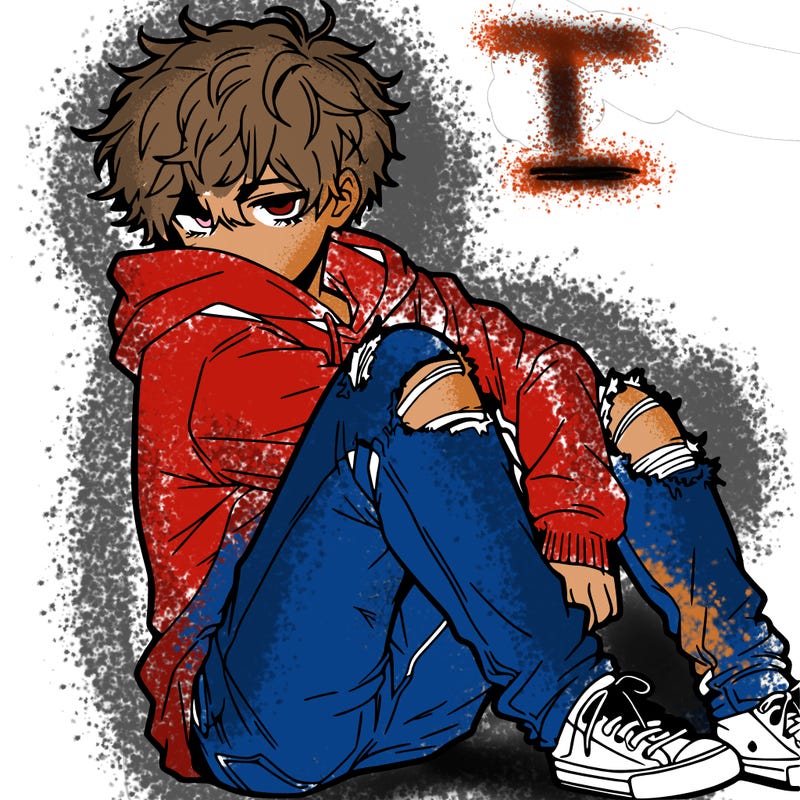 a male hoddie ripped jeans messy hair anime