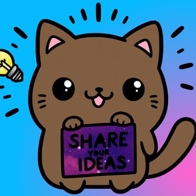 a cute cat saying share your ideas