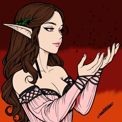 realistic elf girl doing magic