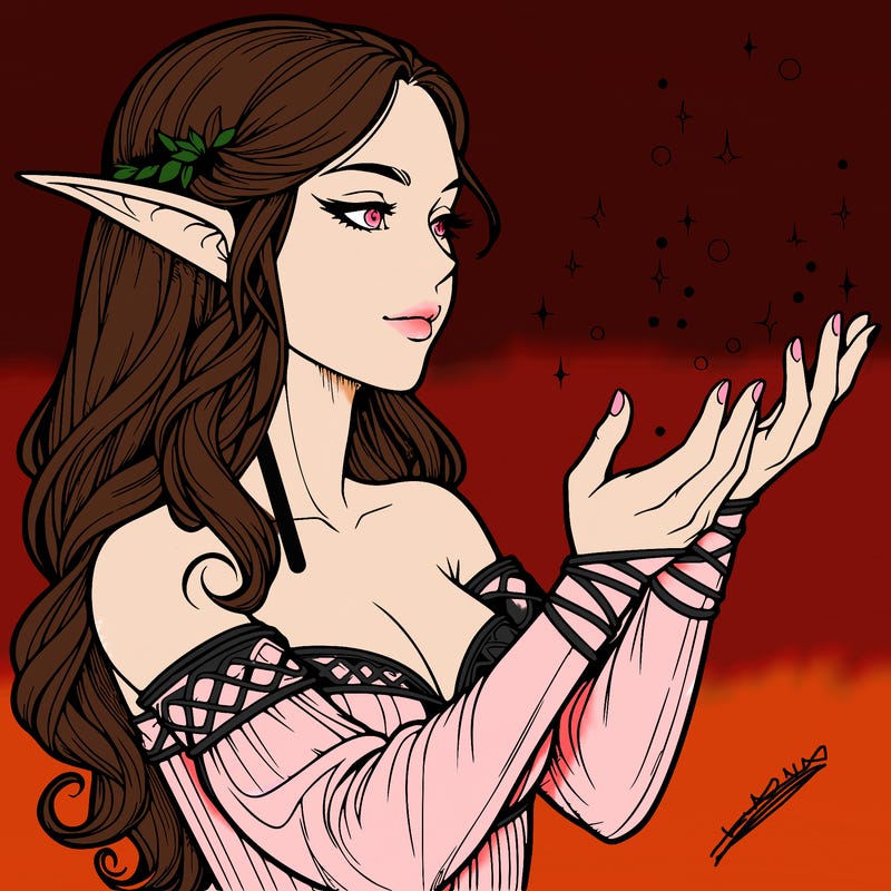 realistic elf girl doing magic