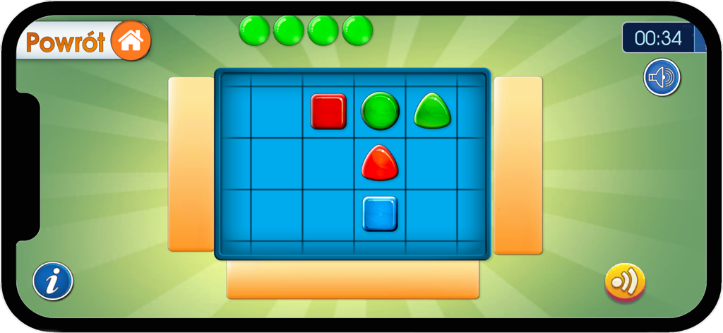 Kreatywny Brzdąc 01 - Educational logic grid game for toddlers with colorful geometric shapes