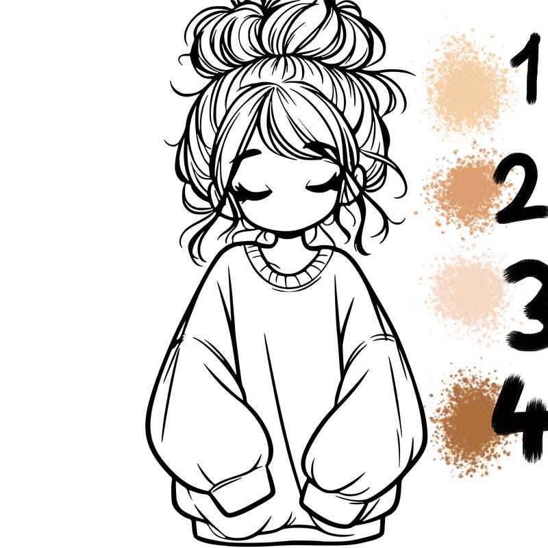 girl with baggy sweatshirt and messy bun