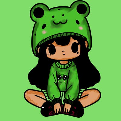 a girl wearing a frog hat and some frog socks