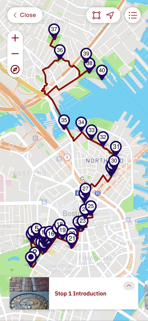 Official Freedom Trail® App - Interactive map of the Freedom Trail walking tour in Boston with numbered historical sites