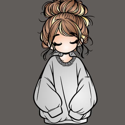 girl with baggy sweatshirt and messy bun