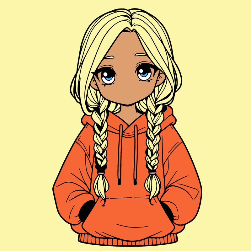a realistic girl with a oversized hoodie and she has braids