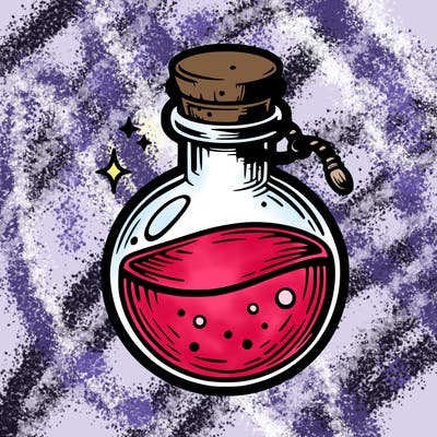 a realistic and detailed magic potion bottle