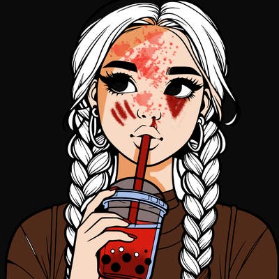 realistic girl with braided hair drinking boba