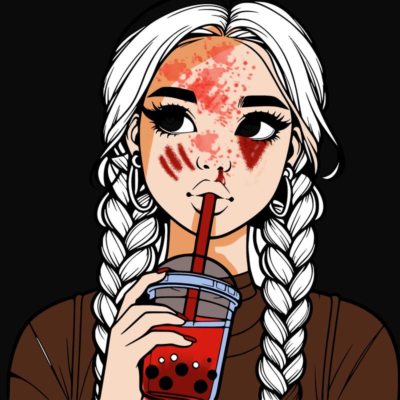 realistic girl with braided hair drinking boba