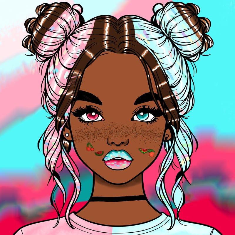 realistic girl with two buns in hair and lips