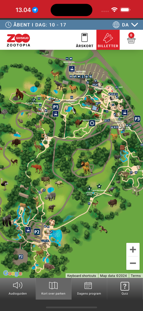 Givskud Zoo - An interactive map within the Givskud Zoo app showing animal locations and park facilities