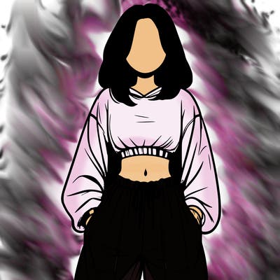 realistic girl faceless with baggy pants and a crop top