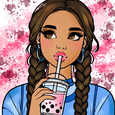 realistic girl with braided hair drinking boba