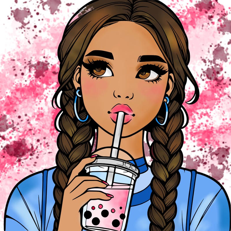realistic girl with braided hair drinking boba