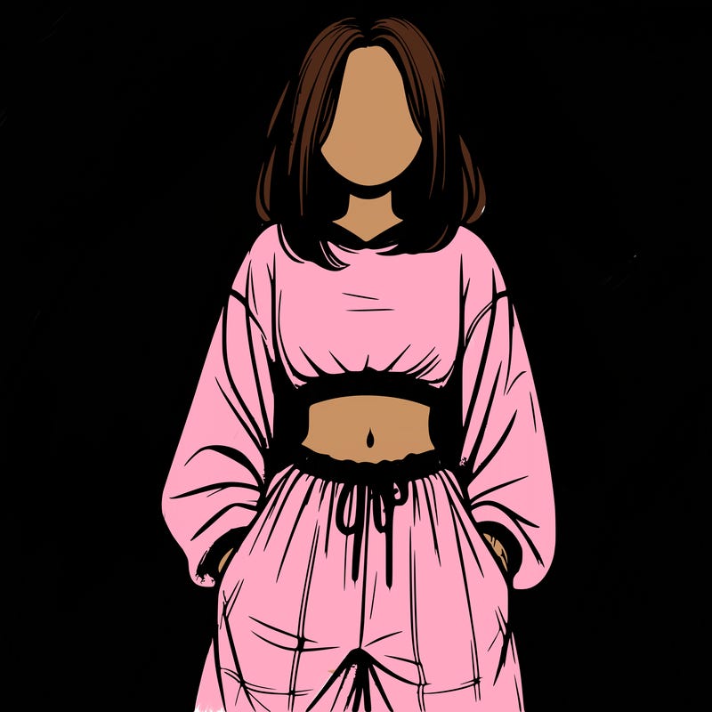 realistic girl faceless with baggy pants and a crop top