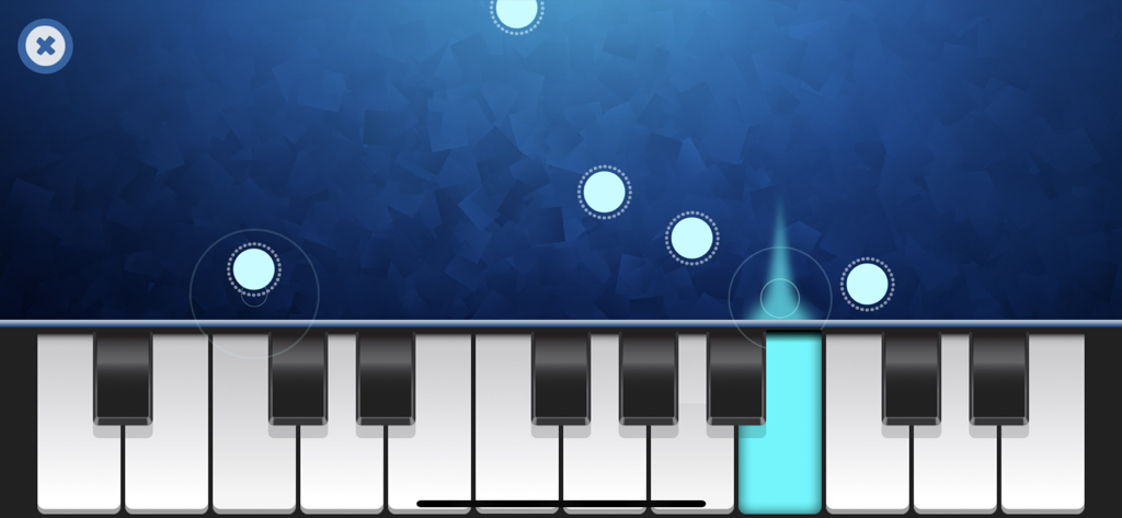 Digital toddler piano app with interactive keys and musical notes.