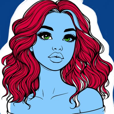 realistic girl with wavy hair and lips